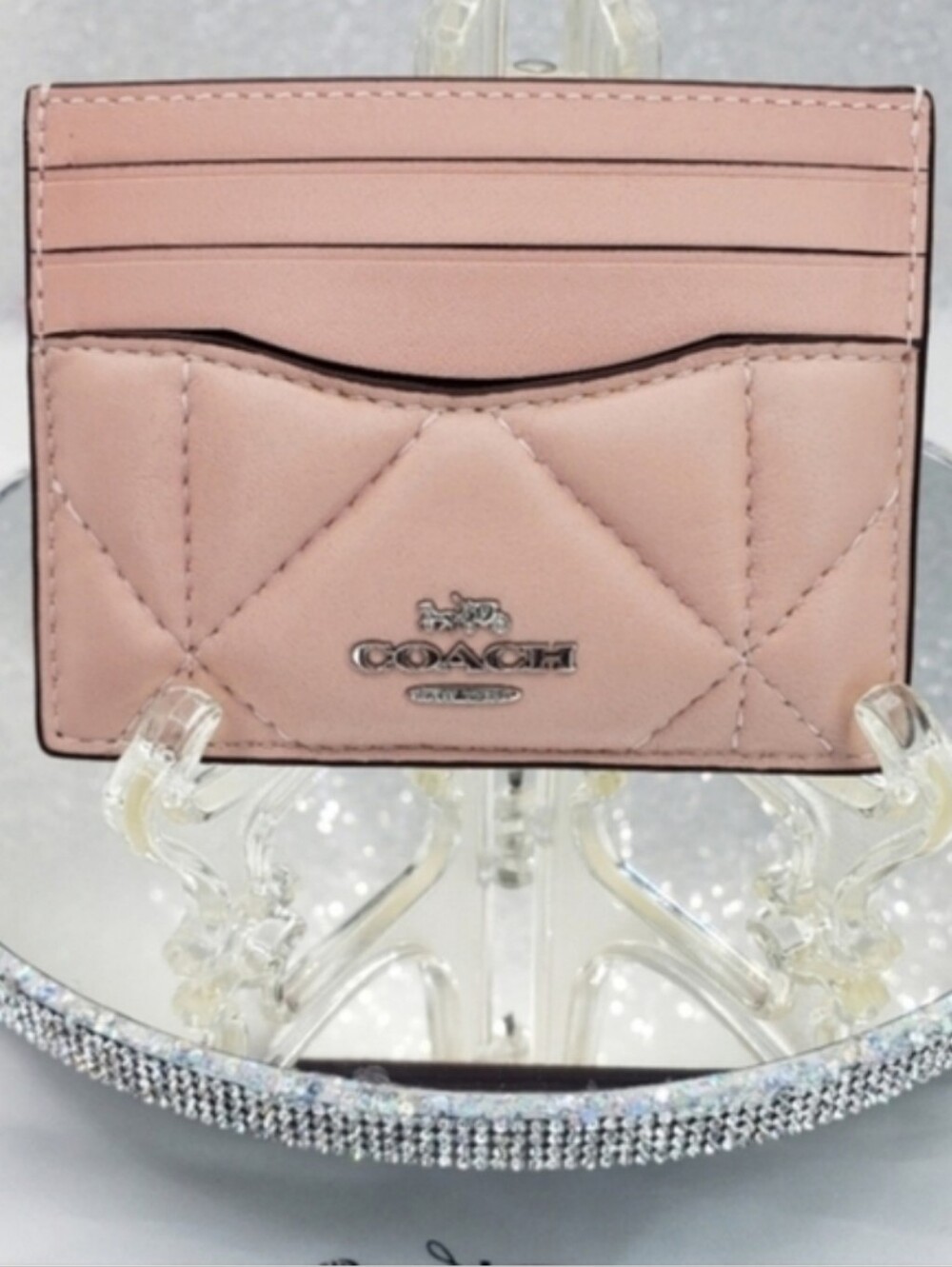 Coach Pink Slim Puffy Diamond Quilted ID Card Case in Smooth Nappa Leather - Picture 5 of 6